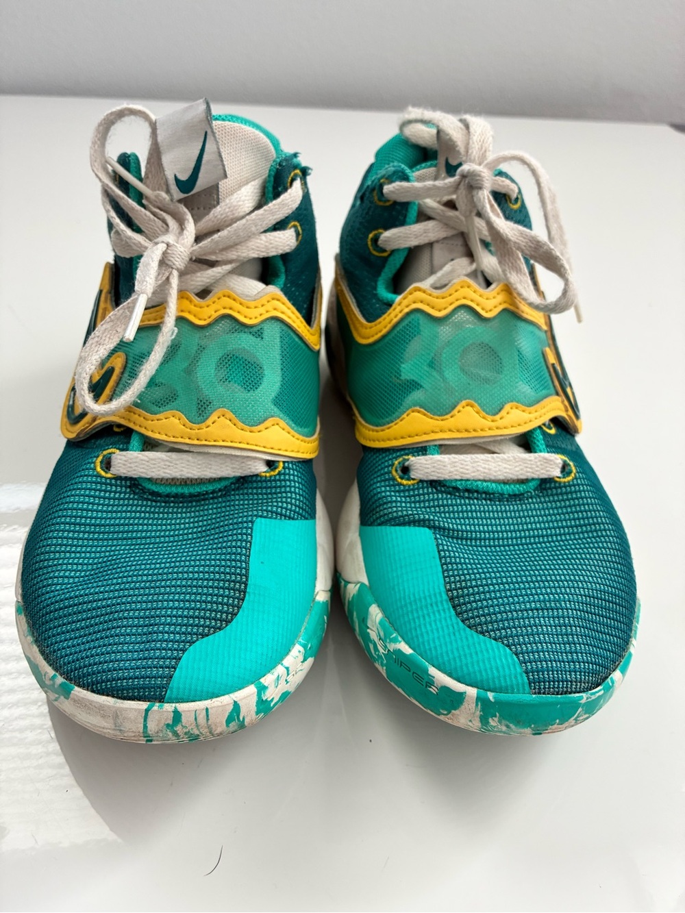 Nike Kids Teal and Yellow Basketball Sneakers